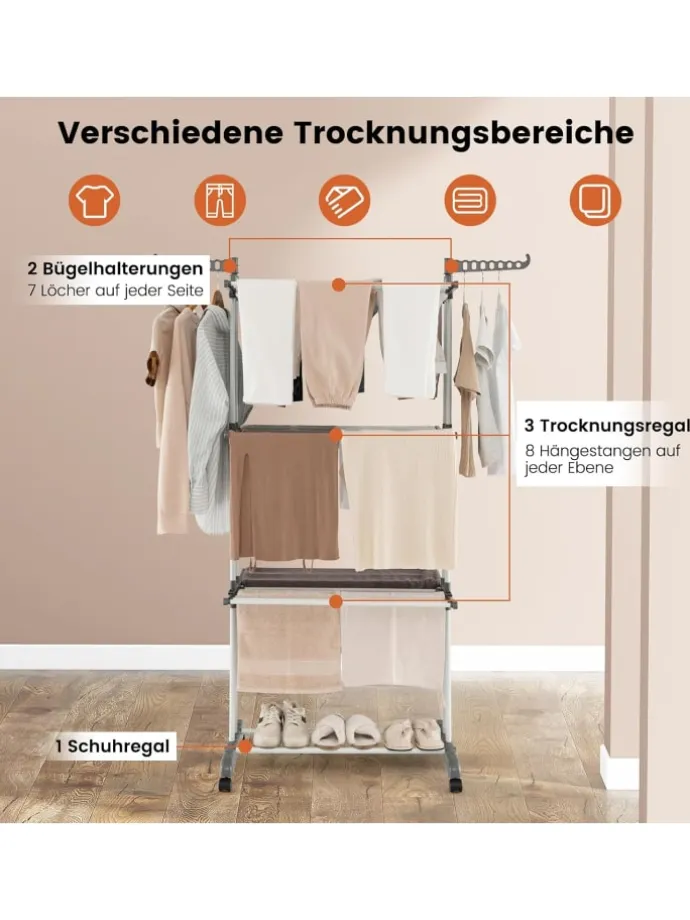 Wäscheständer mit Rollen in Grau