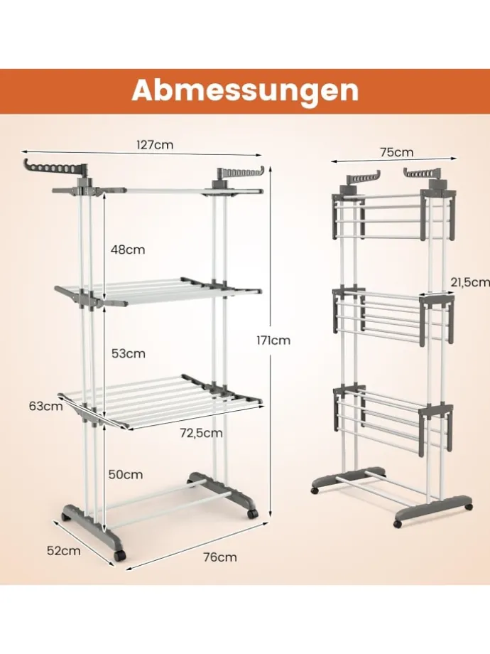 Wäscheständer mit Rollen in Grau