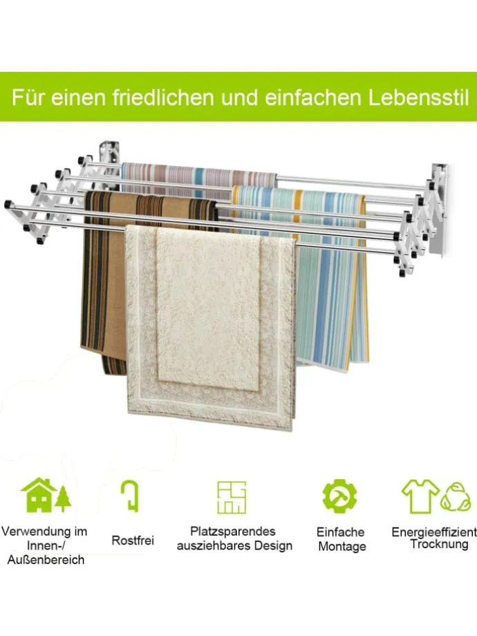 Wäscheständer Wandmontage 86cm in Silber