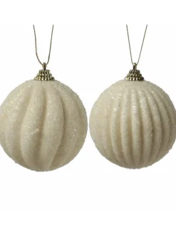 12x Christbaumkugeln Weihnachtskugeln bruchfest 2 Designs D: 8cm creme