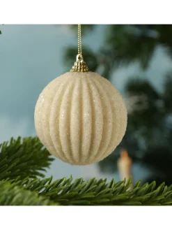 12x Christbaumkugeln Weihnachtskugeln bruchfest 2 Designs D: 8cm creme