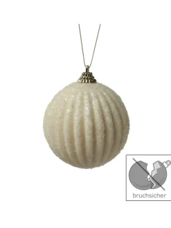 12x Christbaumkugeln Weihnachtskugeln bruchfest 2 Designs D: 8cm creme