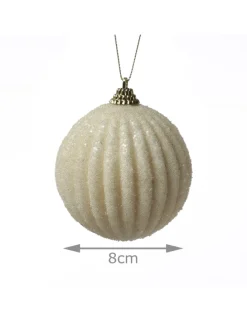 12x Christbaumkugeln Weihnachtskugeln bruchfest 2 Designs D: 8cm creme