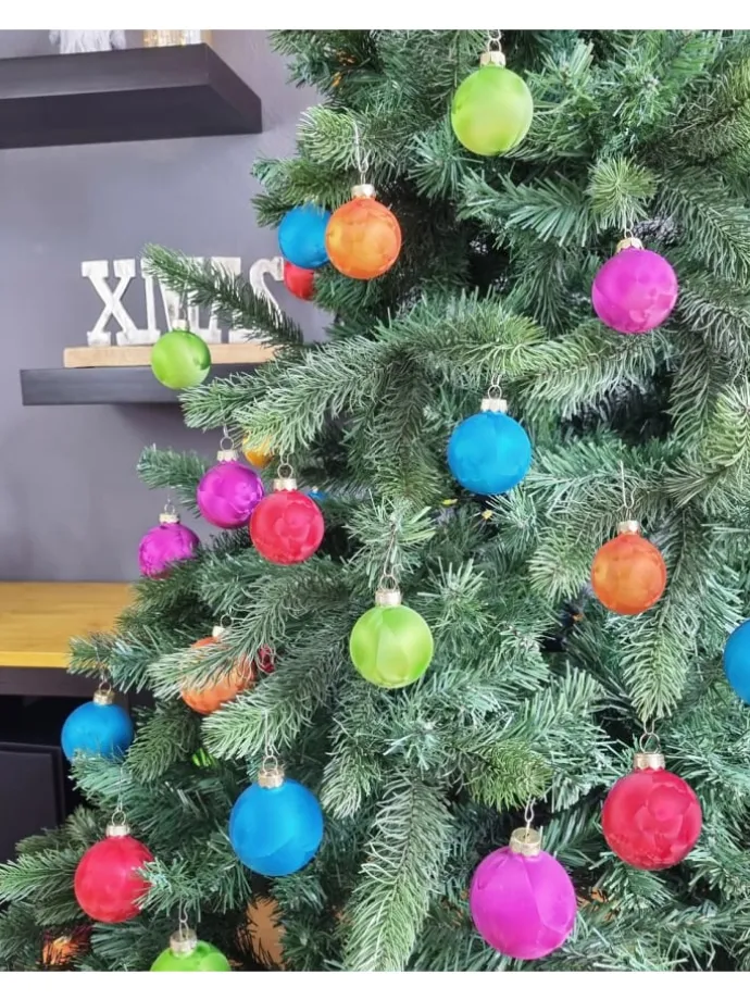 60x Eislack Christbaumkugeln Glas Kugeln versch. Größen in Bunt