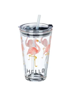 4x Glasbecher "Flamingo" in Transparent/ Pink - 450 ml