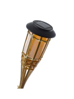 4x LED Solar Fackel Gartenfackel aus Bambus H: 60cm in natur