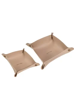 2x Taschenleerer Schmuck Schlüselablage Kunstleder in Beige