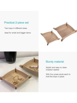 2x Taschenleerer Schmuck Schlüselablage Kunstleder in Beige