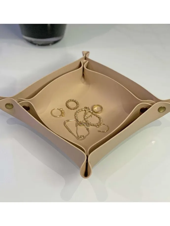 2x Taschenleerer Schmuck Schlüselablage Kunstleder in Beige