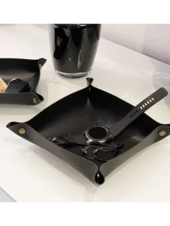 2x Taschenleerer Schmuck Schlüselablage Kunstleder in Schwarz