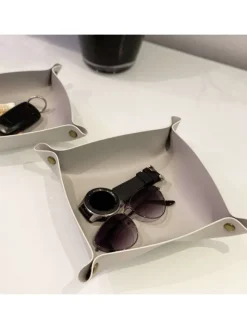 2x Taschenleerer Schmuck Schlüselablage Kunstleder in Grau