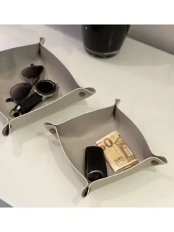 2x Taschenleerer Schmuck Schlüselablage Kunstleder in Grau