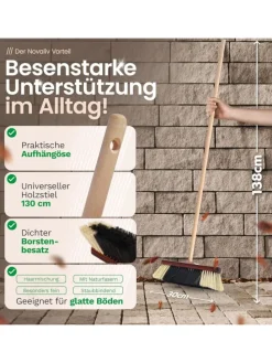 2X Zimmerbesen mit Stiel ROSSHAAR Mischung Besen weiche Borsten Schran in Braun