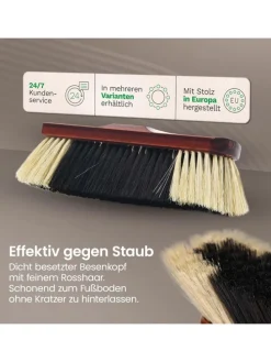2X Zimmerbesen mit Stiel ROSSHAAR Mischung Besen weiche Borsten Schran in Braun