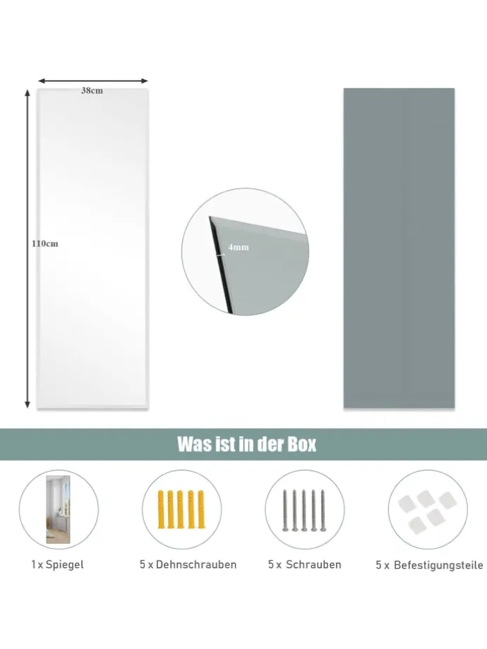 110x38cm Ganzkörperspiegel in Silber