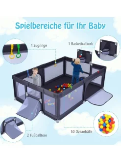 207x145cm Laufgitter mit Basketballkorb & 50 Spielbällen in Anthrazit