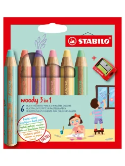 XXL-Buntstifte "Woody 3in1 - Pastel" - 6 Stück+Spitzer