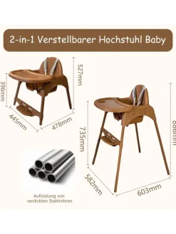 Yalion Hochstuhl für Babys, höhenverstellbar, abnehmbares Tablett