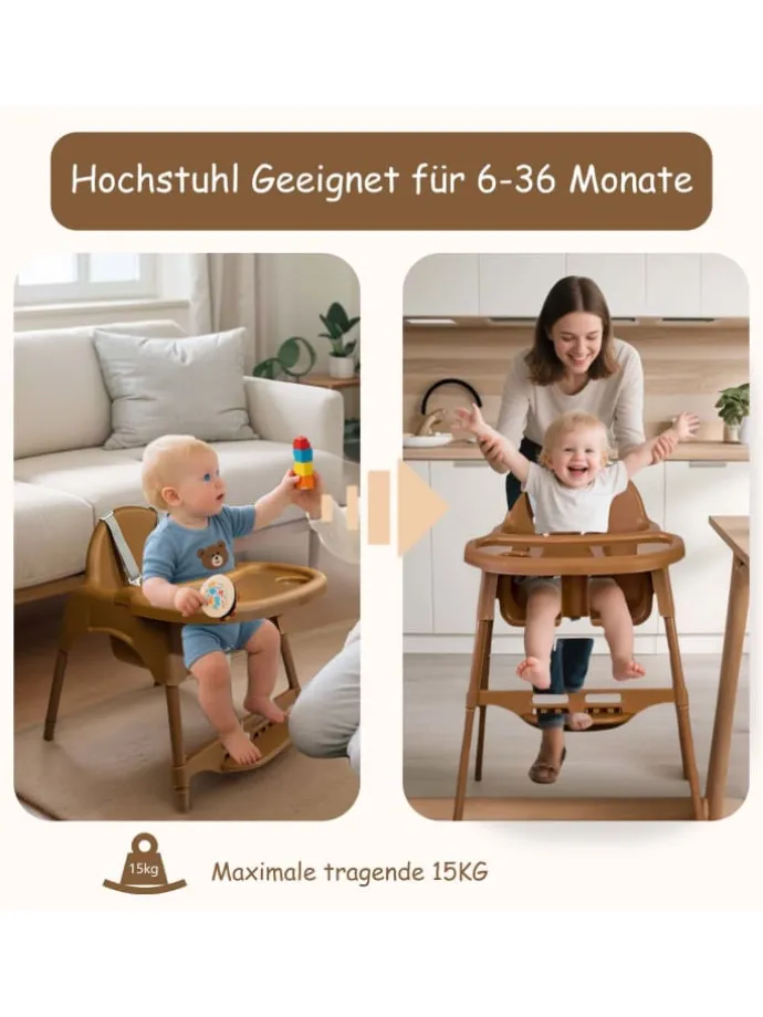 Yalion Hochstuhl für Babys, höhenverstellbar, abnehmbares Tablett