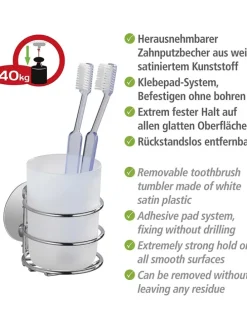 Zahnputzbecher in Silber/ Weiß - (B)7,5 x (H)10 x (T)9 cm