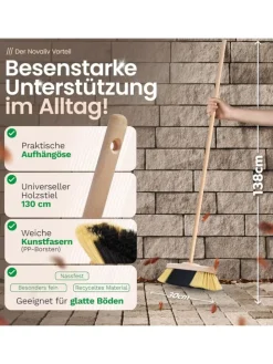 Zimmerbesen mit Stiel FEINE KUNSTBORSTEN Besen weiche Borsten dicht be in Braun