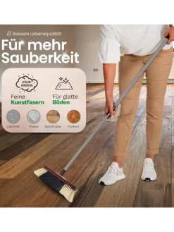 Zimmerbesen mit Stiel ROSSHAAR Mischung Besen weiche Borsten Schrankbe in Braun