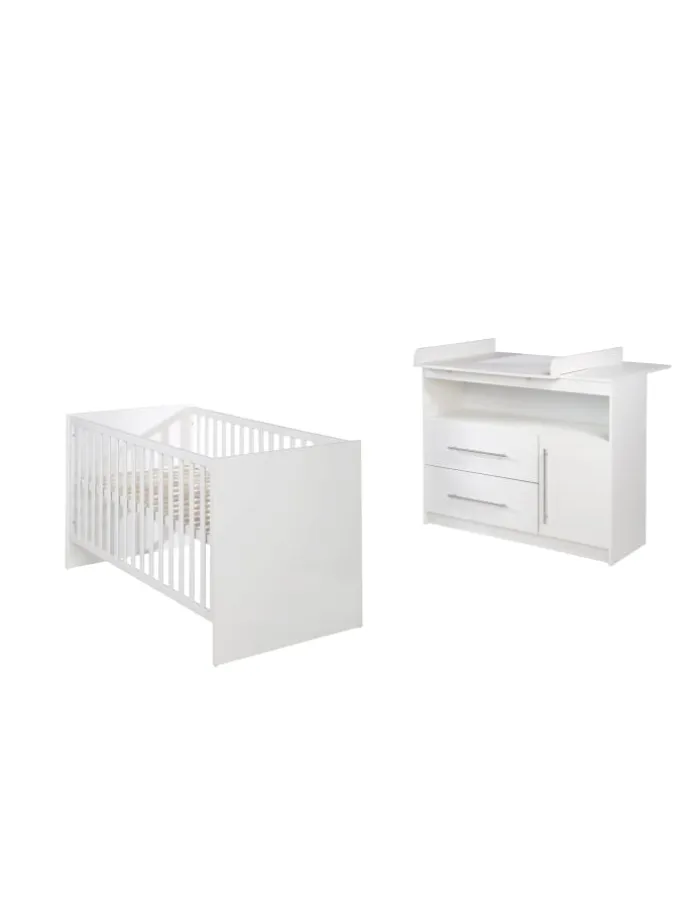 Zimmerset Maren Weiß 2-tlg. mit Kinderbett & Wickelkommode
