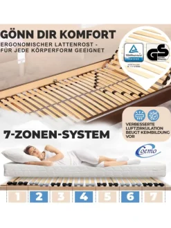 7-Zonen Lattenrost Kopfteil verstellbar 90x200 cm in Natur