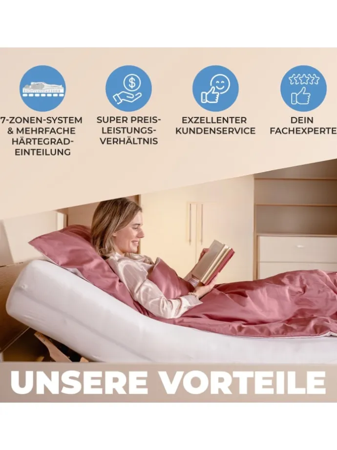 7-Zonen Lattenrost Kopfteil verstellbar 90x200 cm in Natur