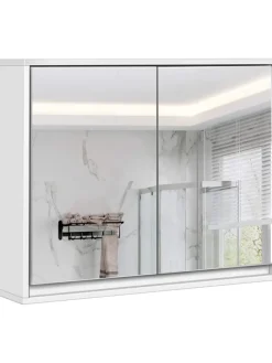 Zweitüriger Spiegelschrank Wandschrank 55 x 14 x 45 cm in Weiß